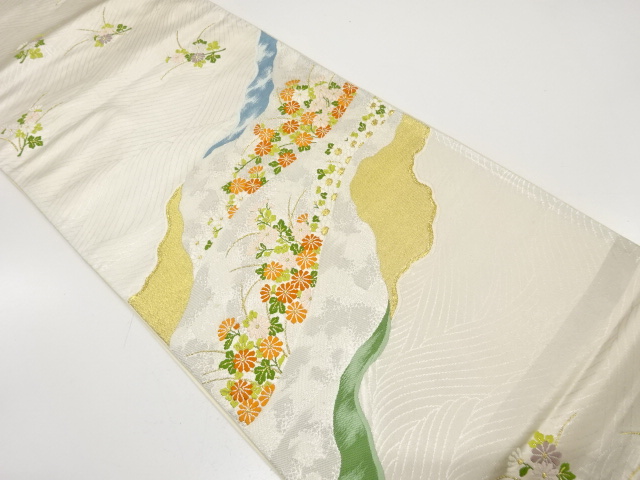 JAPANESE KIMONO / ANTIQUE FUKURO OBI / SILK / WOVEN KIKU